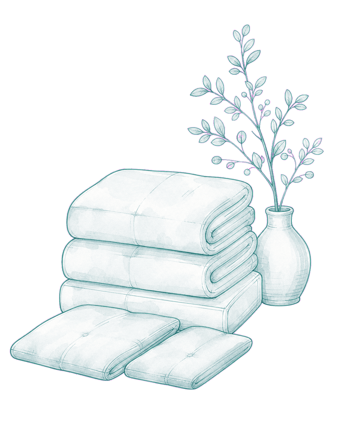 Illustration of folded futons and house items